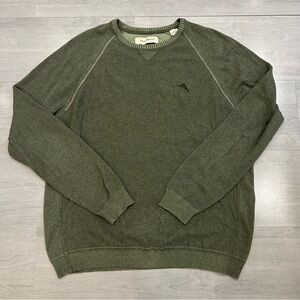 Tommy Bahama Mens Olive Green 100% Cotton Crewneck Raglan Sweater Large